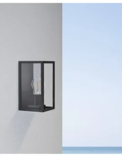 Aplique de exterior Cube - ACB - Farol geométrico negro de aluminio y cristal IP54