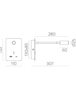 Aplique de pared - ACB - Aplique LED de lectura flexible con USB e interruptor