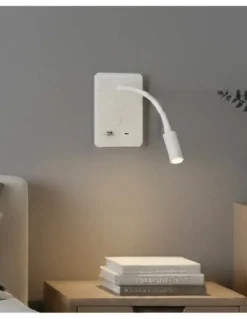 Aplique de pared - ACB - Aplique LED de lectura flexible con USB e interruptor