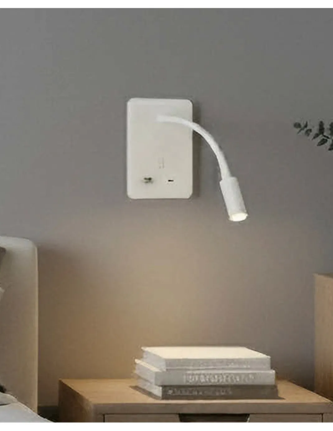 Aplique de pared - ACB - Aplique LED de lectura flexible con USB e interruptor