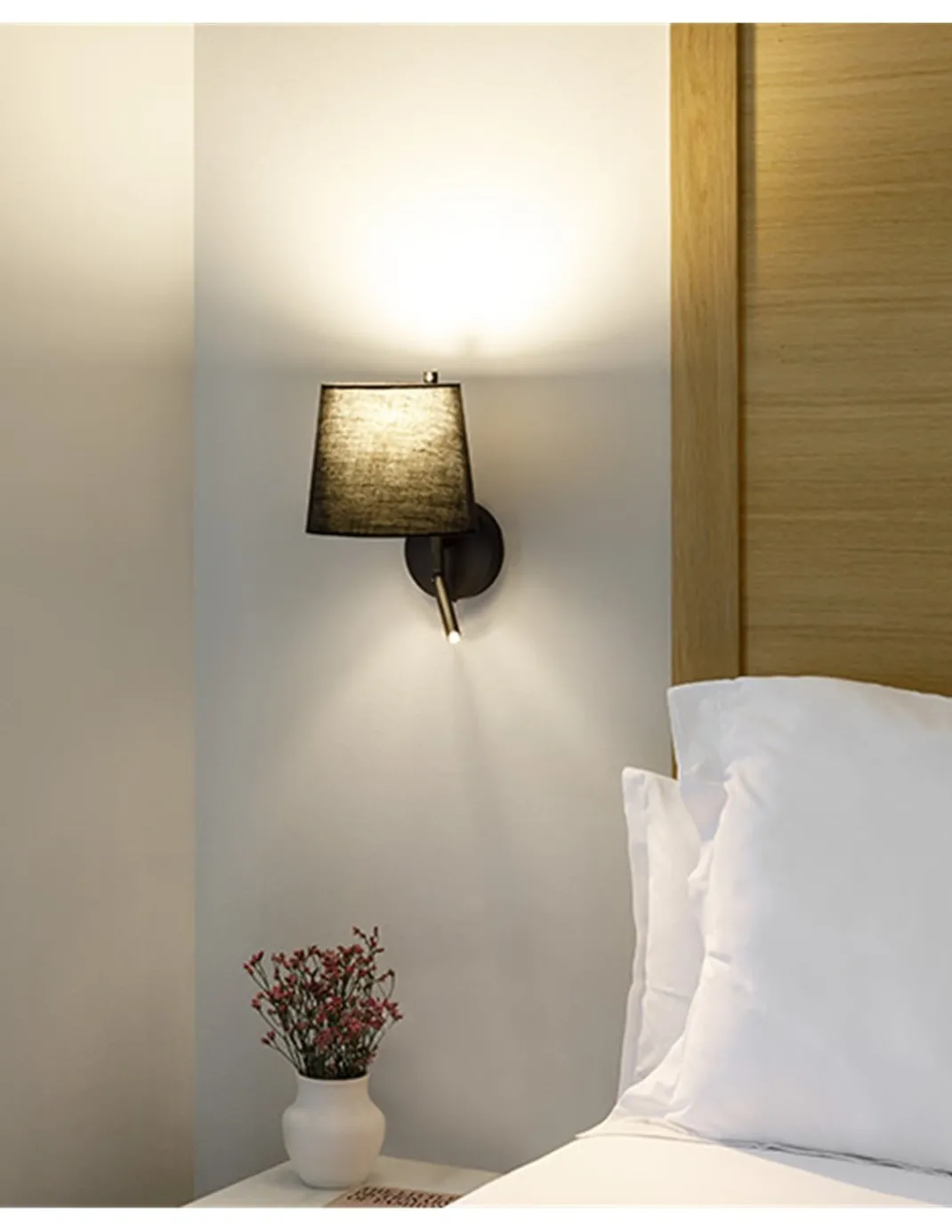 Aplique de pared Clip – LedsC4 – Lámpara de lectura negra con pantalla en 2 colores, LED 2700K+E27