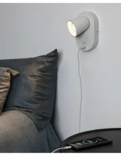 Aplique de pared Corb – Faro – Carga USB, Blanco/Negro