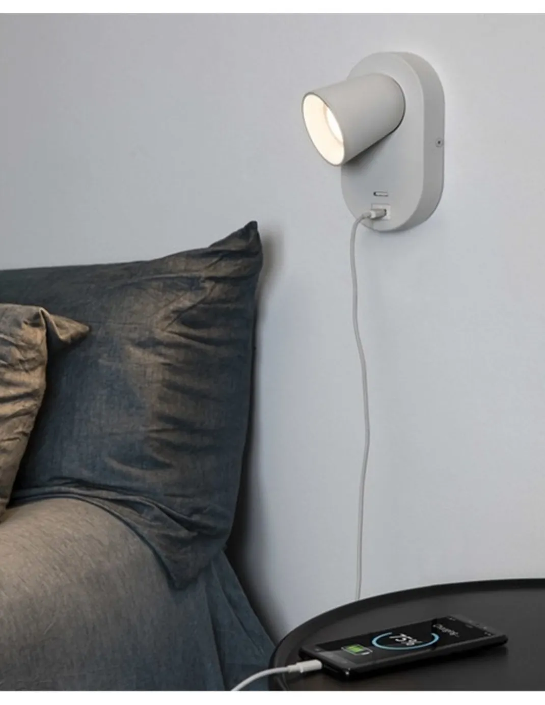 Aplique de pared Corb – Faro – Carga USB, Blanco/Negro