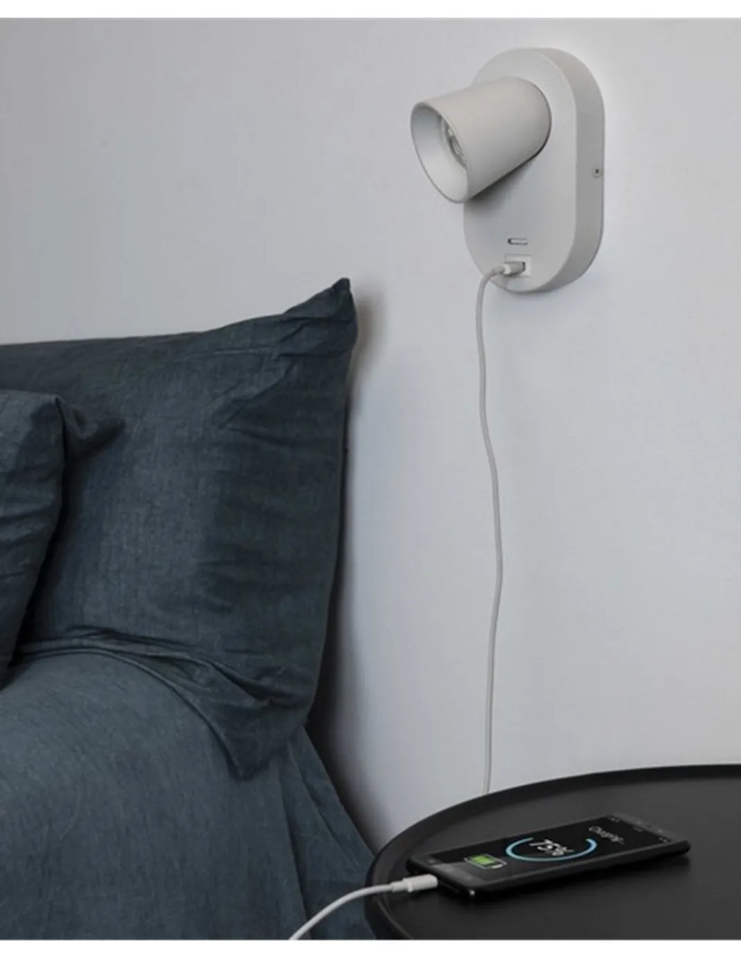 Aplique de pared Corb – Faro – Carga USB, Blanco/Negro
