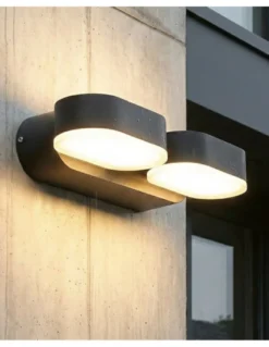 Aplique de pared de exterior Kansas – ACB – Lámpara de pared negra, 2 luces, LED 3000K