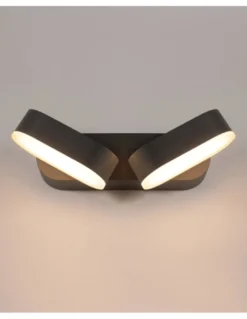 Aplique de pared de exterior Kansas – ACB – Lámpara de pared negra, 2 luces, LED 3000K