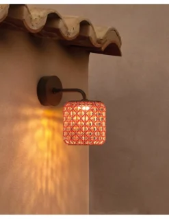 Aplique de pared de exterior Nans – Bover – Pantalla de fibra tejida a mano, LED regulable Triac