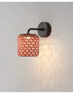 Aplique de pared de exterior Nans – Bover – Pantalla de fibra tejida a mano, LED regulable Triac