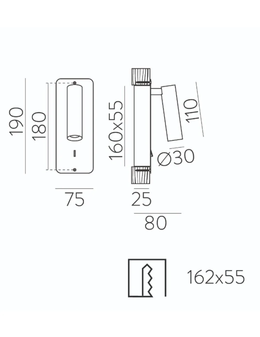 Aplique de pared empotrable Aron - ACB - Lámpara de lectura orientable