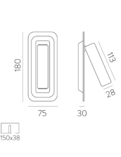 Aplique de pared empotrable Boheme - ACB - Lámpara de lectura con cabezal orientable, LED 3000K