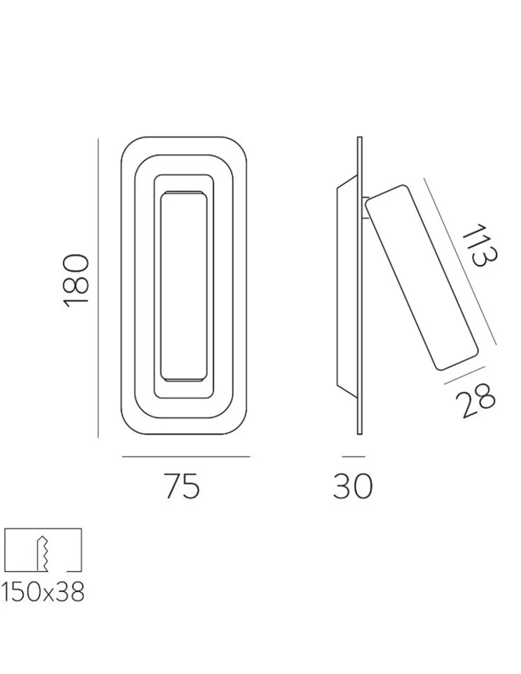 Aplique de pared empotrable Boheme - ACB - Lámpara de lectura con cabezal orientable, LED 3000K