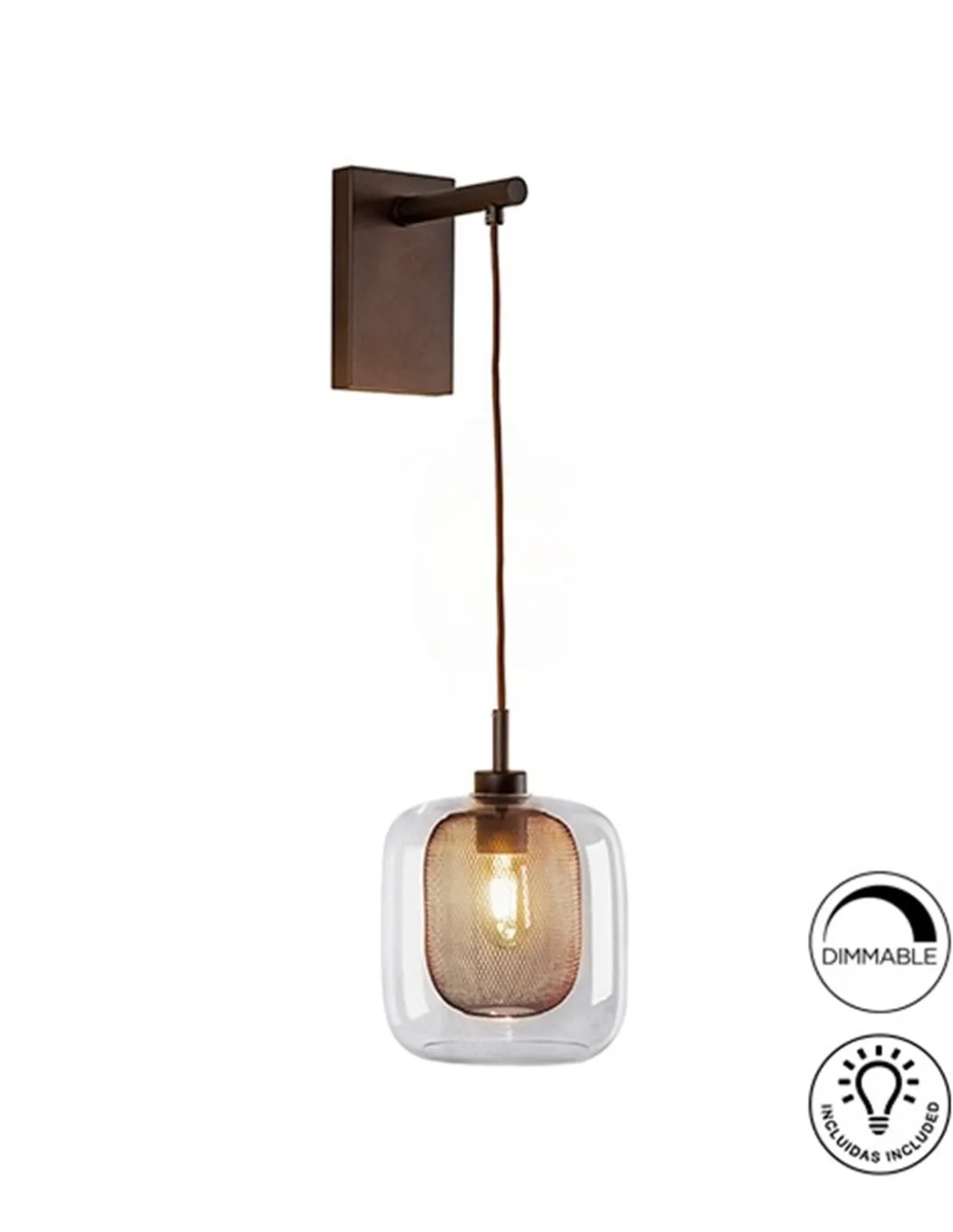 Aplique de pared Fox - Schuller - Lámpara colgante de pared, estilo industrial, malla metal+cristal