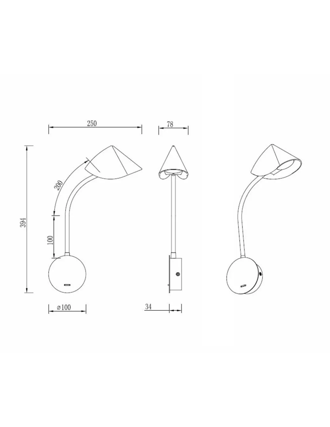 Aplique de pared Goa – Mantra – Lámpara de lectura con interruptor, LED 3000K