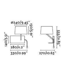 Aplique de pared Handy Izquierda – Faro – Lámpara blanca con bandejita y lector