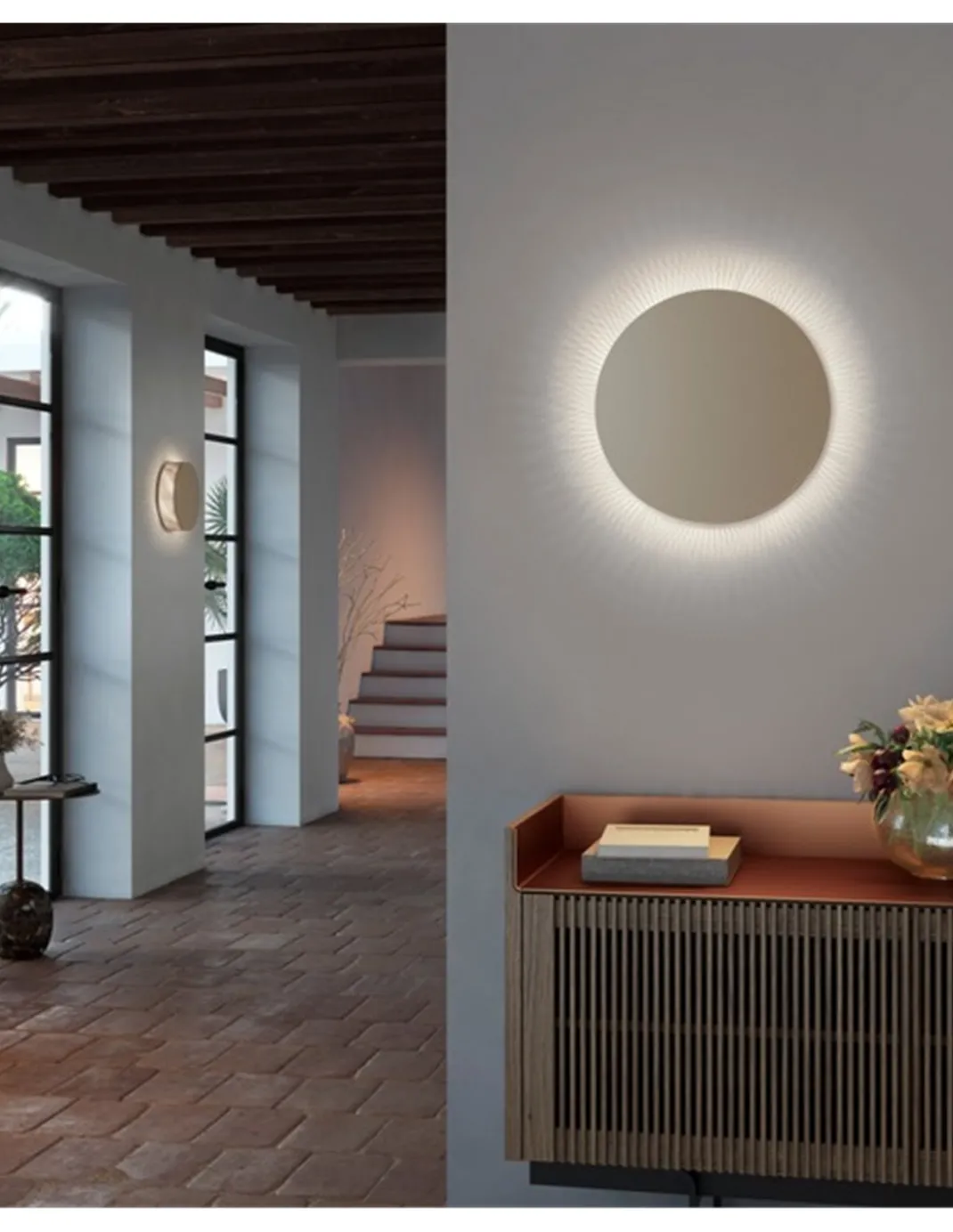 Aplique de pared Helios – Bover – Lámpara redonda, Metal marrón roble, LED 2700K, Regulable Triac