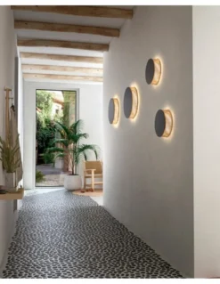 Aplique de pared Helios – Bover – Lámpara redonda, Metal marrón roble, LED 2700K, Regulable Triac