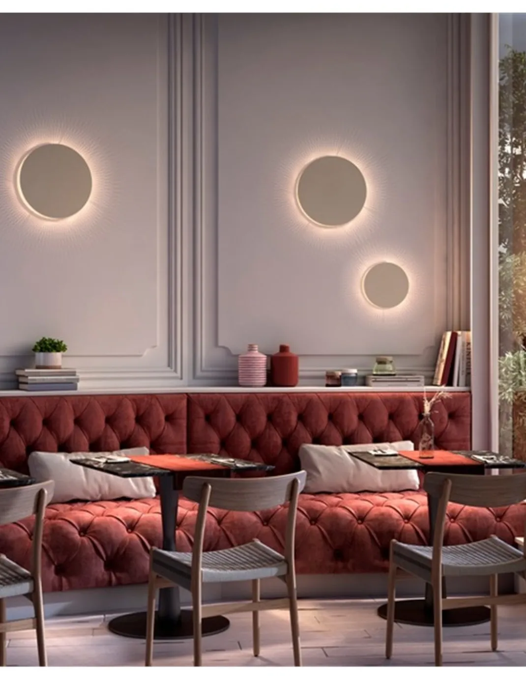 Aplique de pared Helios – Bover – Lámpara redonda, Metal marrón roble, LED 2700K, Regulable Triac