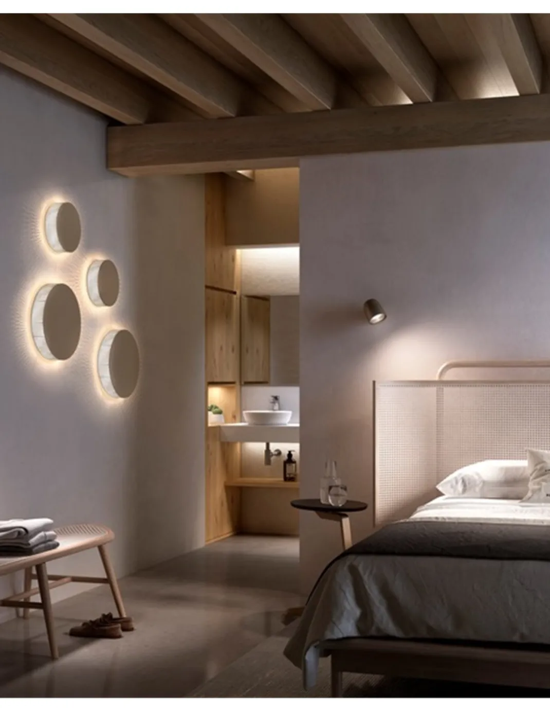Aplique de pared Helios – Bover – Lámpara redonda, Metal marrón roble, LED 2700K, Regulable Triac