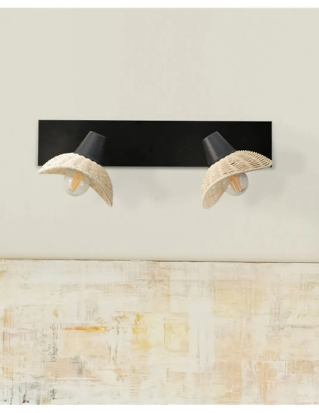Aplique de pared Kasteli - IDP Lampshades - Lámpara con 2 pantallas de mimbre