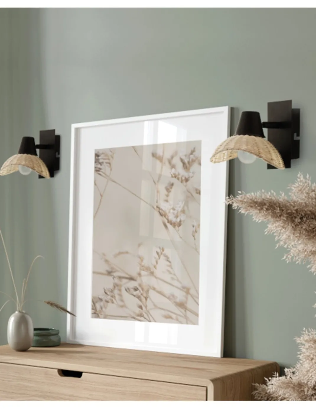 Aplique de pared Kasteli - IDP Lampshades - Pantalla de mimbre, lámpara decorativa