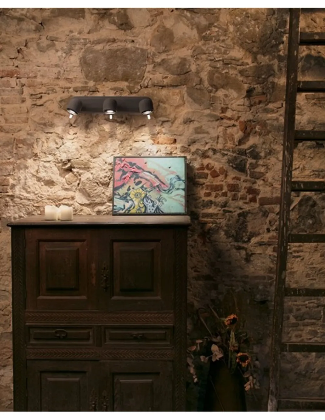 Aplique de pared Stone – Faro – Lámpara de cemento, 3 luces, Lector GU10