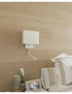 Aplique de pared Vesper – Faro – Lámpara con lector LED, pantalla de tela beige