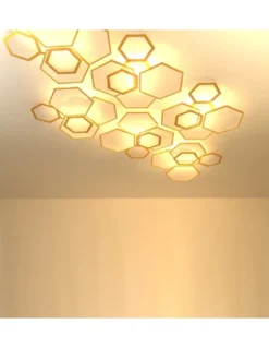 Aplique de techo Ramie - MYO - Aplique original decorativo con formas exagonales de latón y cristal