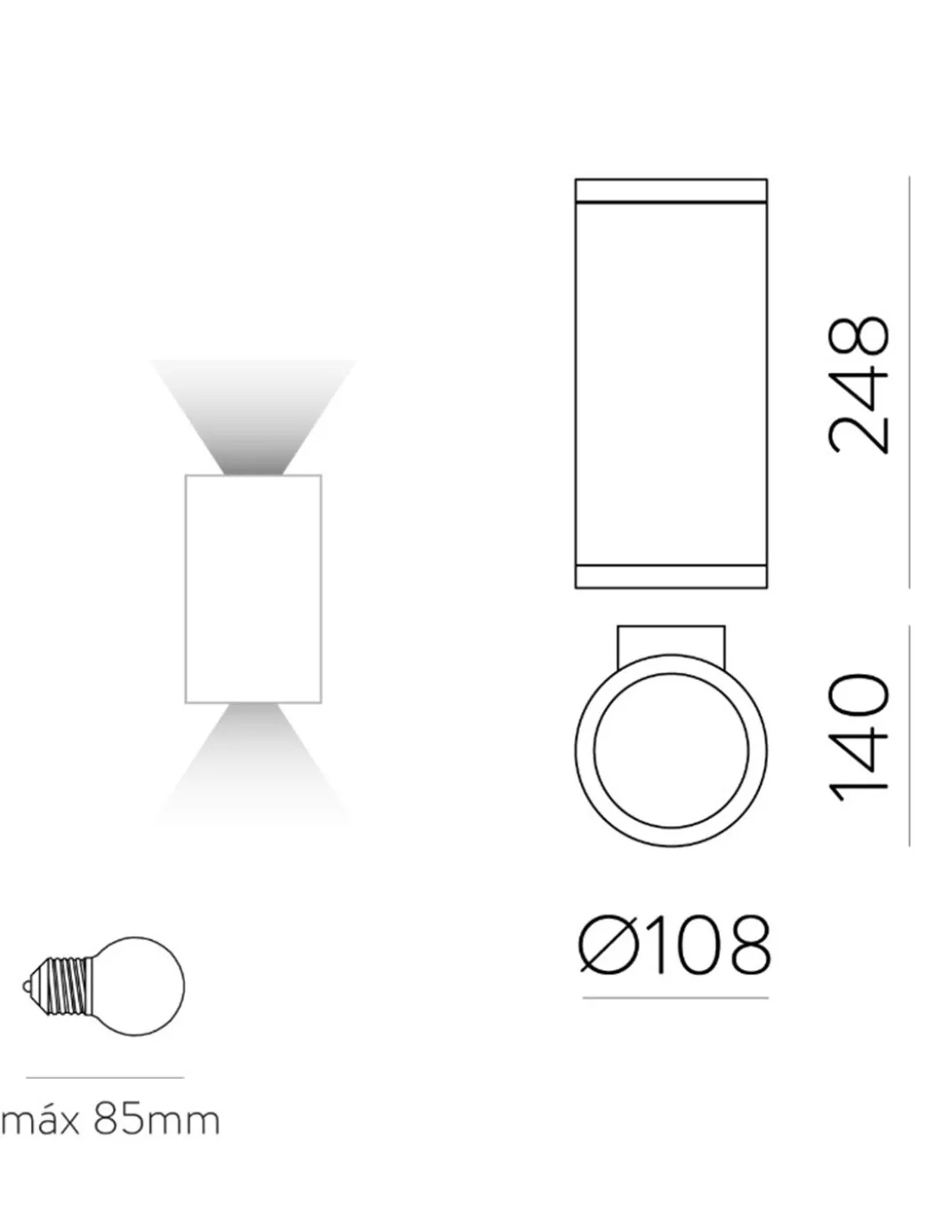 Aplique exterior Nori - ACB - Lámpara de pared cilíndrica de doble luz IP65