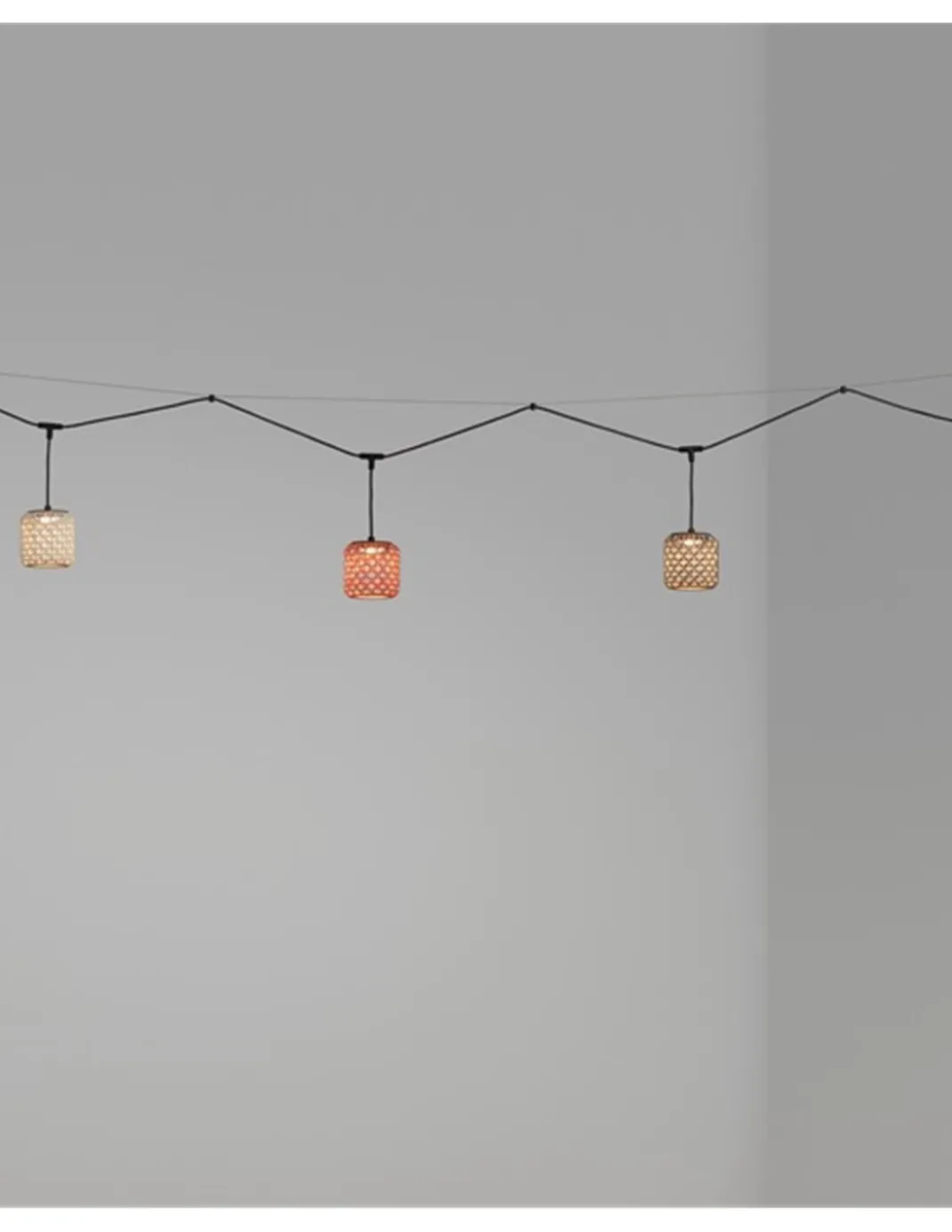 Colgante de techo Nans Catenary – Bover – Lámpara de exterior, 4 Pantallas de fibra sintética tejida a mano, LED 2700K