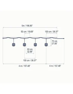 Colgante de techo Nans Catenary – Bover – Lámpara de exterior, 4 Pantallas de fibra sintética tejida a mano, LED 2700K