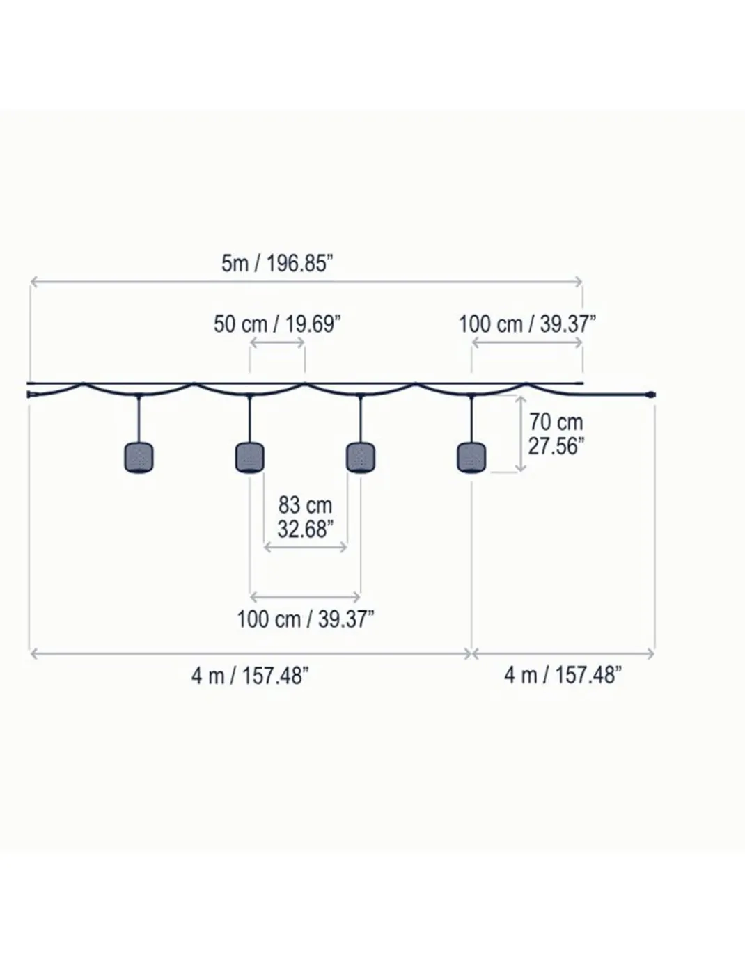 Colgante de techo Nans Catenary – Bover – Lámpara de exterior, 4 Pantallas de fibra sintética tejida a mano, LED 2700K