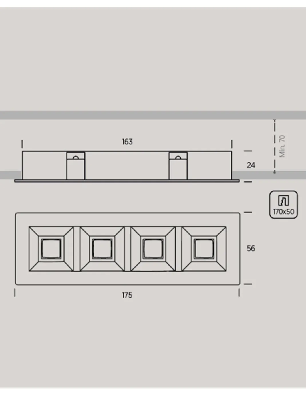 Empotrable de techo Dark - Onok - Diseño horizontal negro, 4 luces LED
