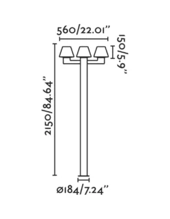 Farola de exterior Mistu – Faro – Lámpara 3 luces, Gris oscuro, 215 cm