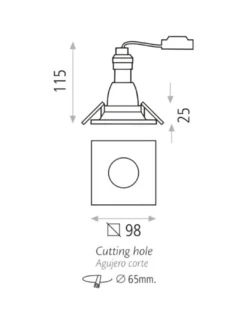 Foco de techo empotrable Doro – ACB – Downlight cuadrado, Aluminio blanco/negro, 1xGU10