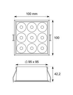 Foco empotrable Dot - Conalux - Foco cuadrado de 9 luces
