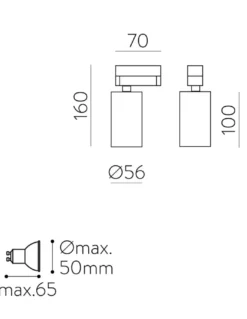 Foco para carril trifásico Zoom - ACB - Luz orientable en blanco o negro
