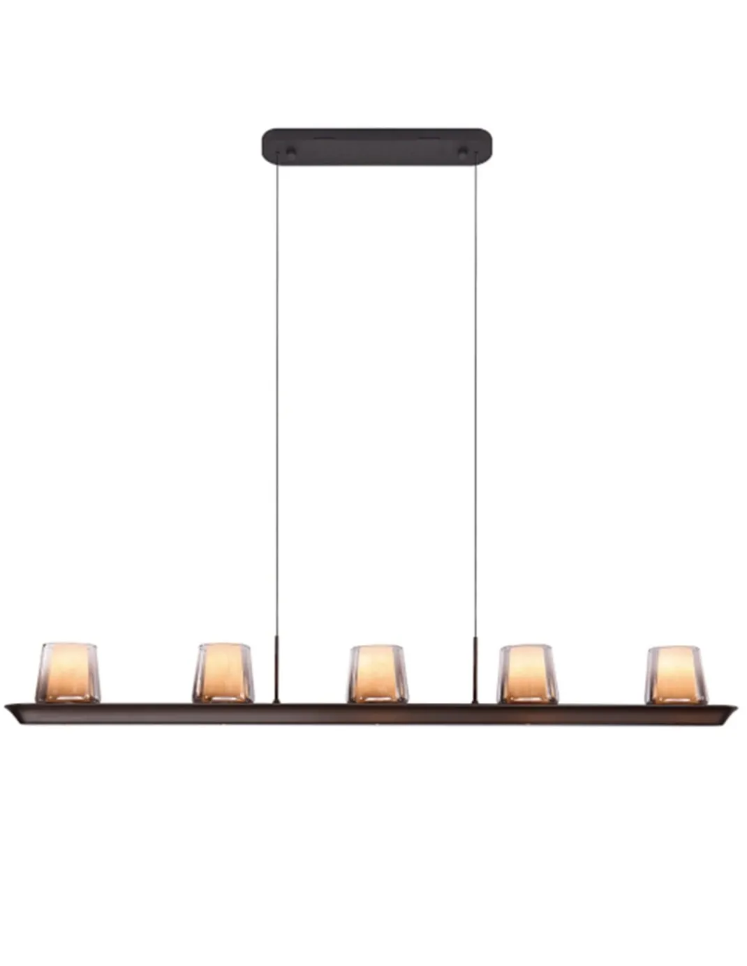 Lámpara colgante Alabastro - Mantra - Lámpara lineal de 5 luces con pantallas de cristal(luz directa e indirecta)