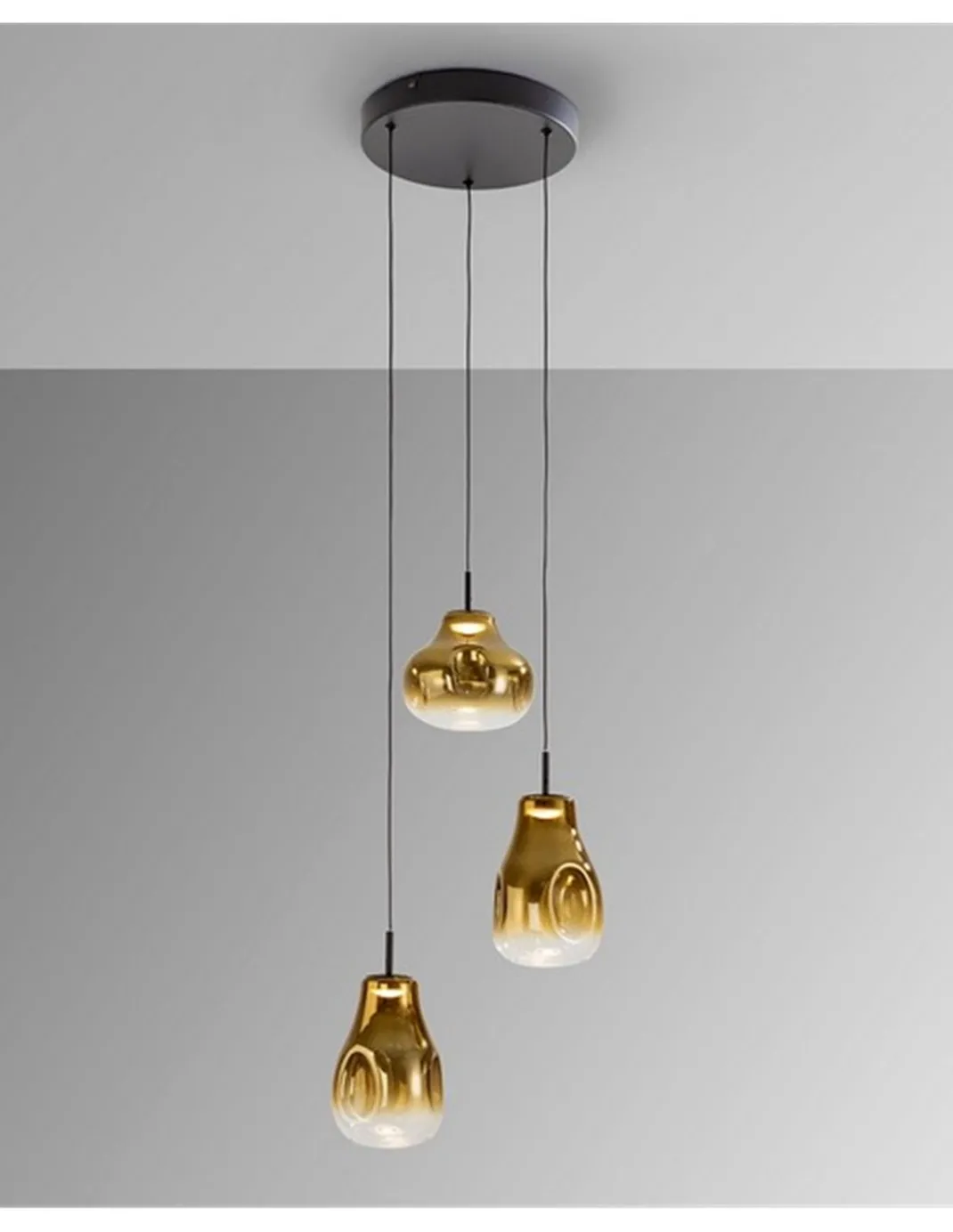 Lámpara colgante Aledis - Schuller- 3 tulipas de cristal soplado dorado