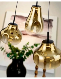 Lámpara colgante Aledis - Schuller- 3 tulipas de cristal soplado dorado