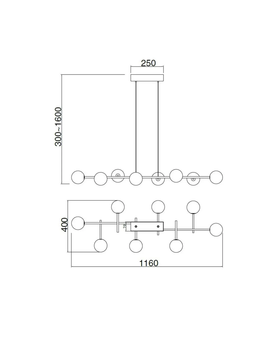 Lámpara colgante Cellar – Mantra – Lámpara de techo tipo bola, G4, 8 luces