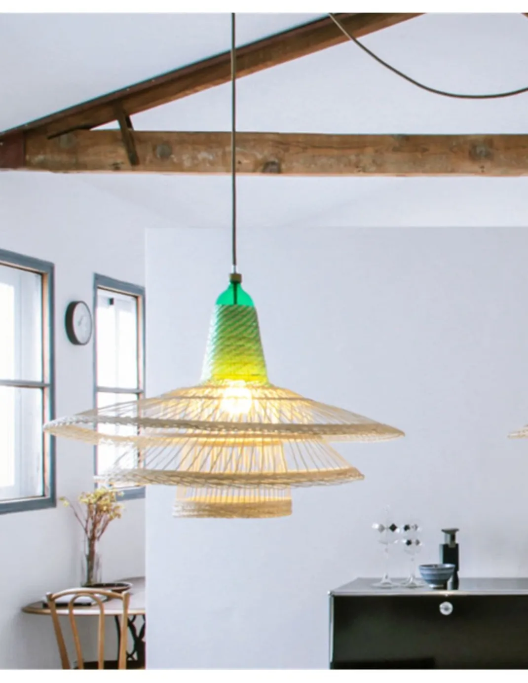 Lámpara colgante Chimbarongo Single Triple - PET Lamp - Lámpara artesanal de fibra natural, estilo boho