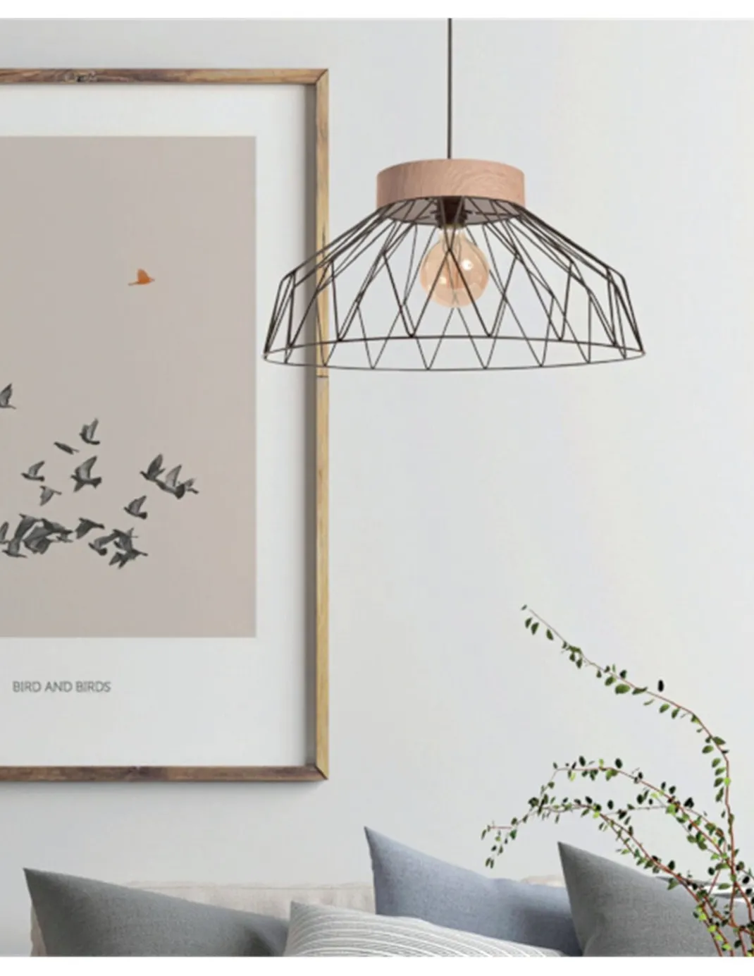 Lámpara colgante Clayton - IDP Lampshades - Lámpara decorativa tipo jaula, madera y metal