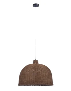 Lámpara colgante Cortic - FORLIGHT - Diseño boho chic, pantalla de ratán marrón