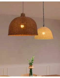 Lámpara colgante Cortic - FORLIGHT - Diseño boho chic, pantalla de ratán marrón