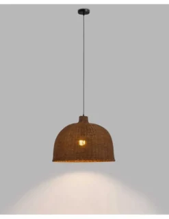 Lámpara colgante Cortic - FORLIGHT - Diseño boho chic, pantalla de ratán marrón