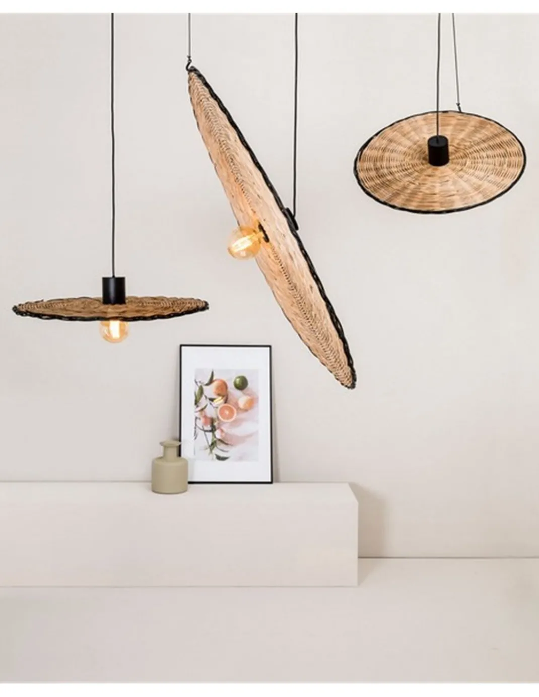Lámpara colgante Costas – Faro – De ratán, 60-100 cm