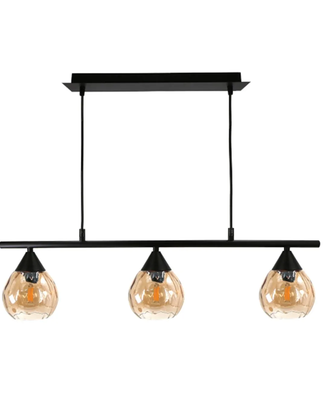 Lámpara colgante Daiki - IDP Lampshades - Lámpara lineal con 3 pantallas de cristal ámbar