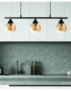 Lámpara colgante Daiki - IDP Lampshades - Lámpara lineal con 3 pantallas de cristal ámbar