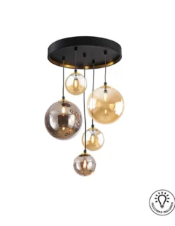 Lámpara colgante Dark – Schuller – Tulipas de cristal ámbar y gris smoke