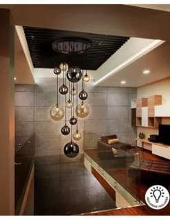 Lámpara colgante Dark – Schuller – Lámpara con 14 luces, tulipas de cristal ámbar y gris